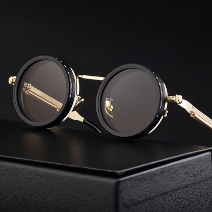 Retro Round Steampunk Polarized Sunglasses – BY-8126 Vintage Metal Frame UV400 Shades for Men & Women