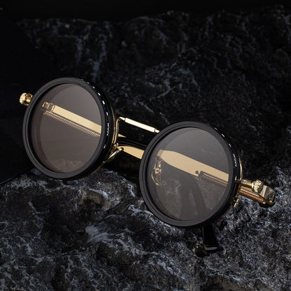 Retro Round Steampunk Polarized Sunglasses – BY-8126 Vintage Metal Frame UV400 Shades for Men & Women