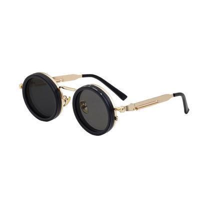 Retro Round Steampunk Polarized Sunglasses – BY-8126 Vintage Metal Frame UV400 Shades for Men & Women