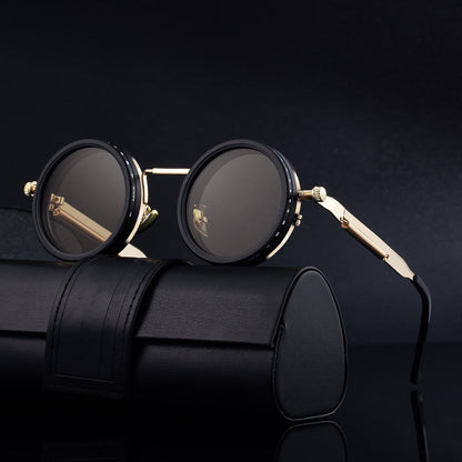 Retro Round Steampunk Polarized Sunglasses – BY-8126 Vintage Metal Frame UV400 Shades for Men & Women