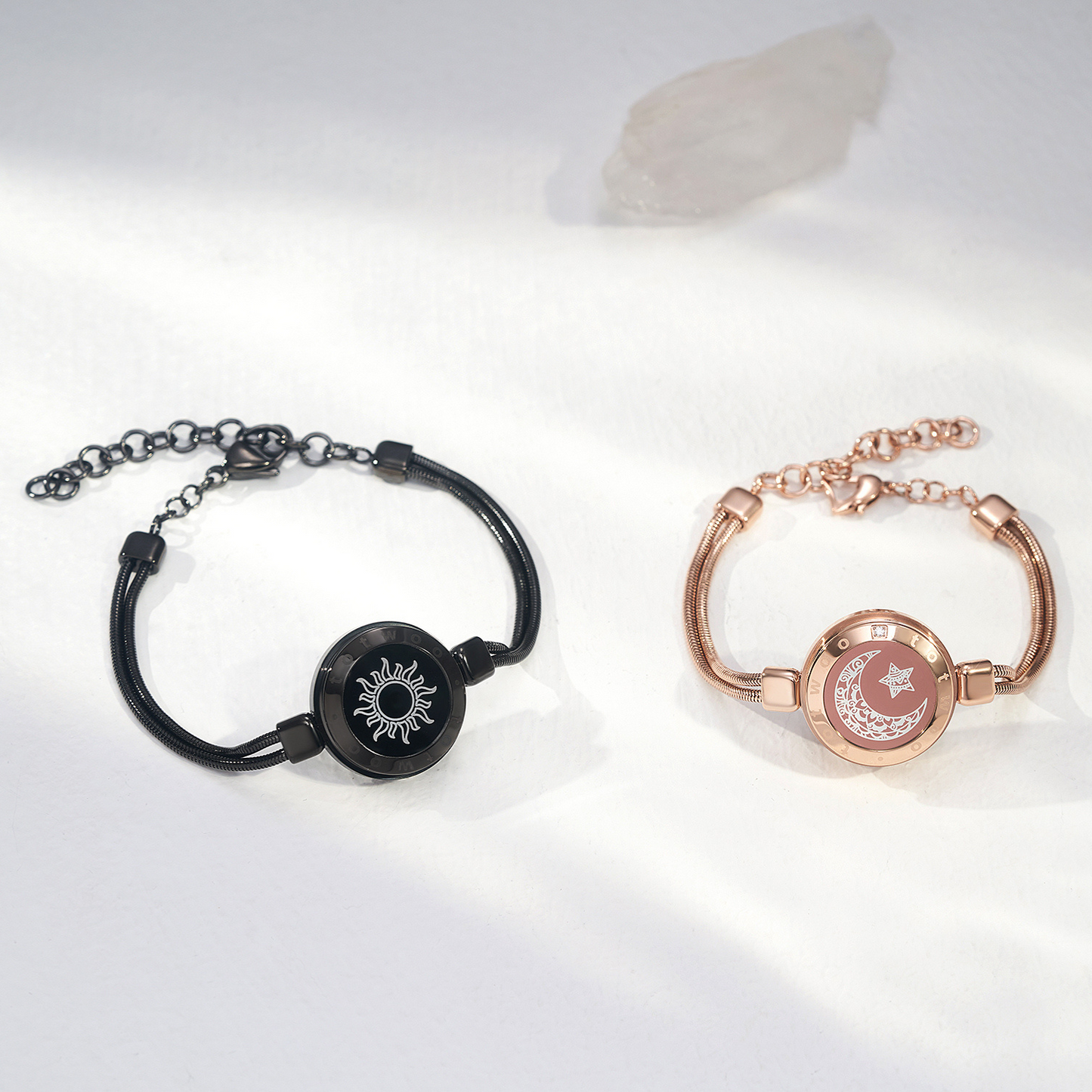 Sun & Moon Snake Chain Smart Couple Bracelets – Long-Distance Touch, Vibration & Light-Up Jewelry